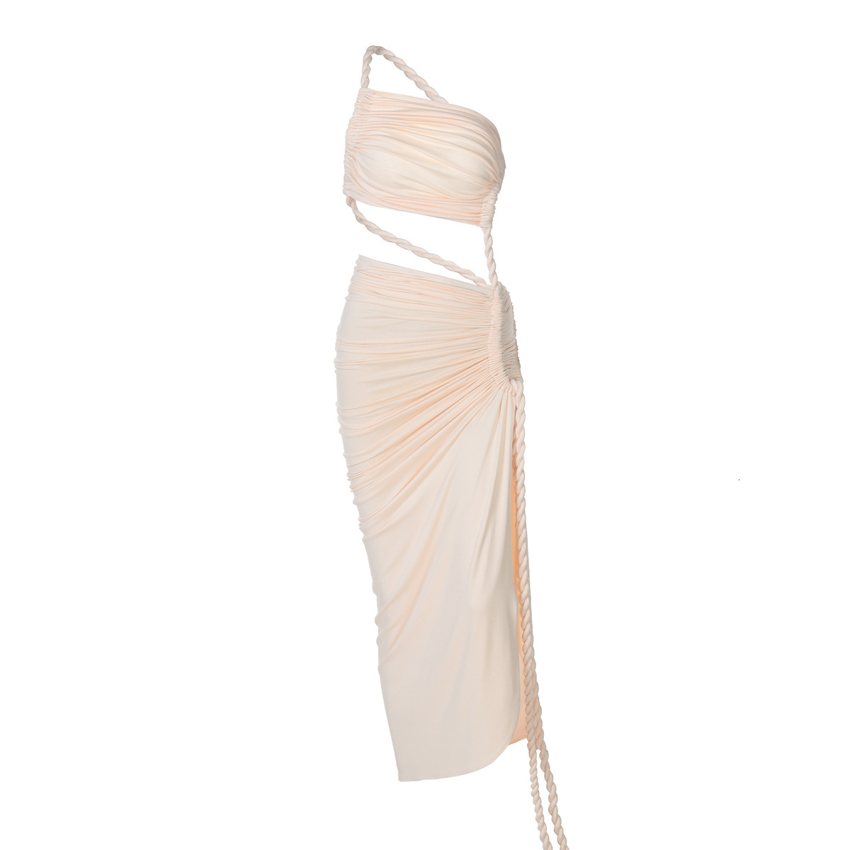 Women's Clothing 2025 Spring/Summer New Fashion Single Shoulder Strapless Backless Hollow Drawstring Pleated Dress