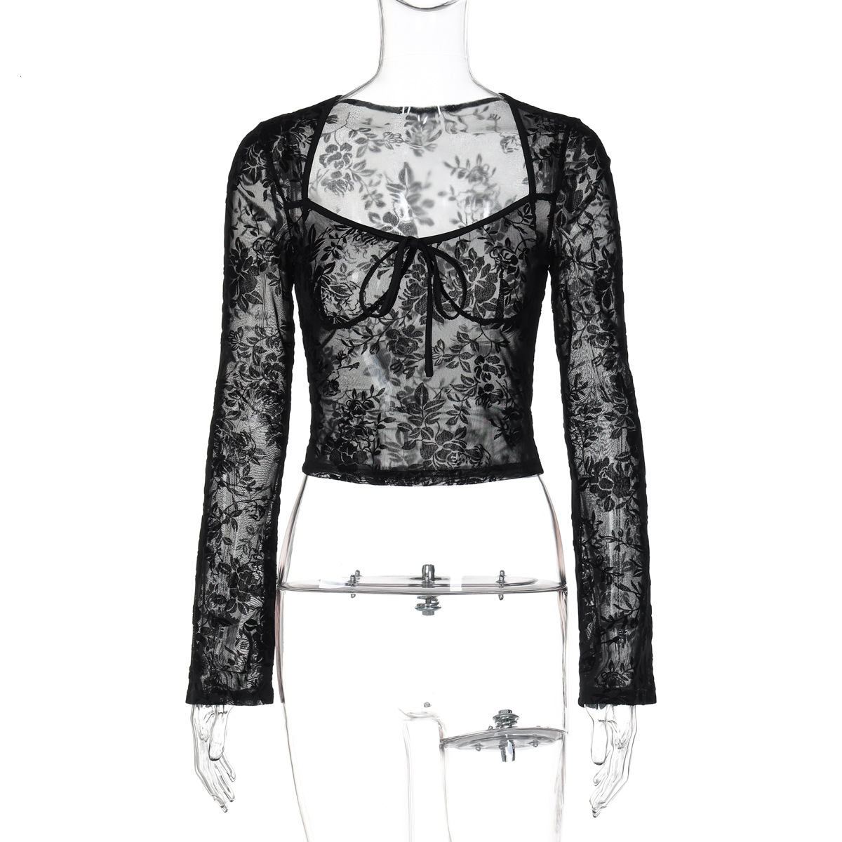 Women's Clothing New Summer New Product Fashionable And Sexy See Through Mesh Slim Fit Long Sleeved T-Shirt Top