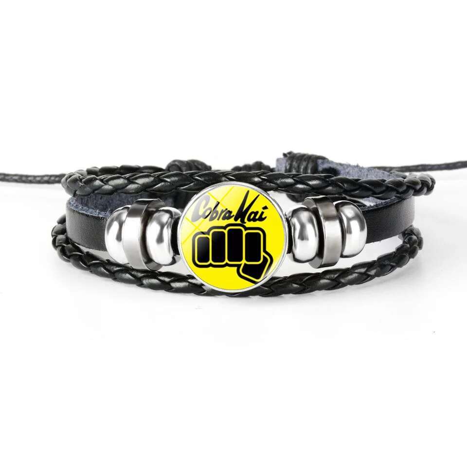 Animation Cobra Kai Leather Karate Movie Glass Snap Buckle Jewelry Multilayer Retro Handwoven Bracelet Men Cosplay Gift