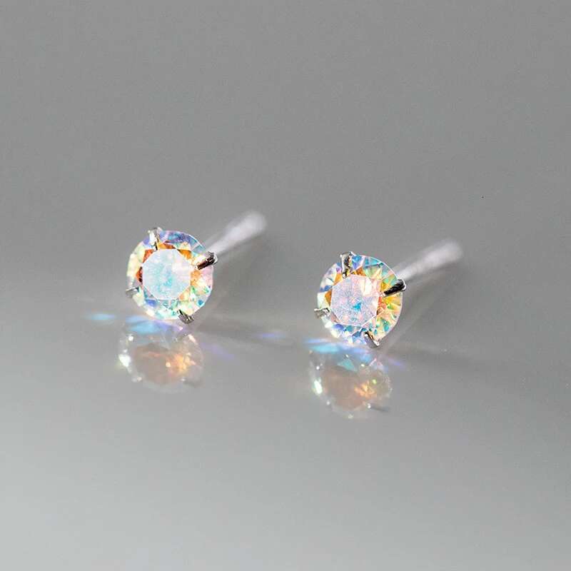 Exquisite Sterg Sier Shiny Mini 3/4/5mm Round Colorful Zircon Stud Earrings Women's Simple Piercing Jewelry