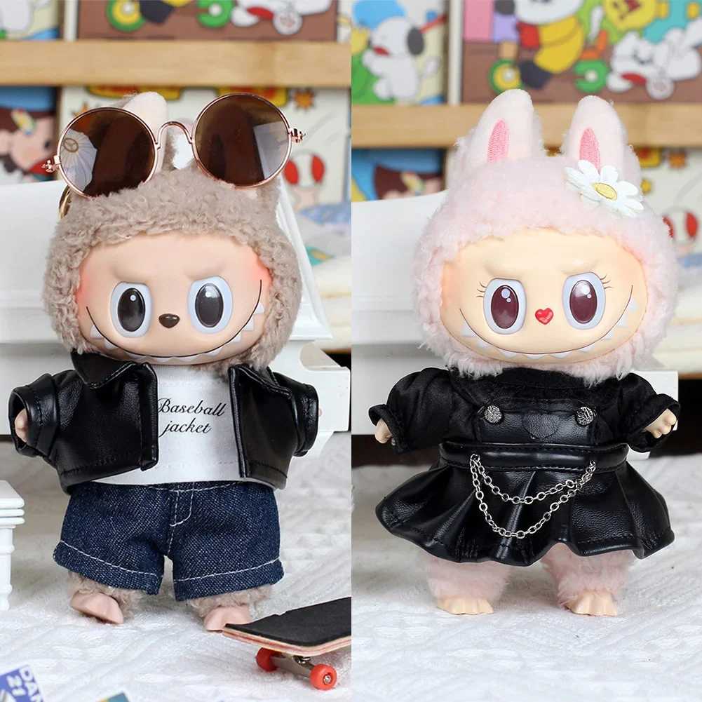 For Labubu Cool leather Jacket Dress Fashion Mini Plush Doll Clothes Outfit Accessories for Labubu Idol Skirt Clothing Gift W250301