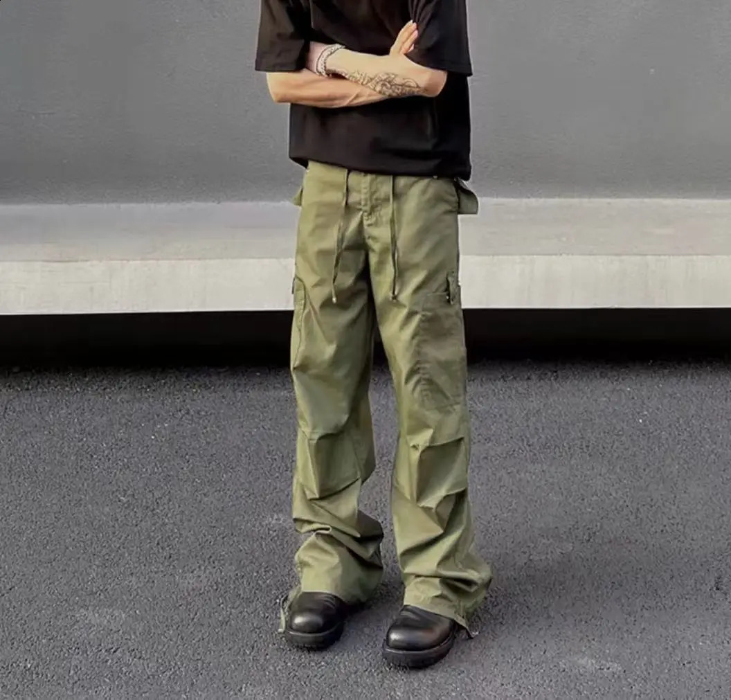 Green Cargo Pants Mens Baggy Summer Multi-pocket Loose Casual Fashion Y2k Autumn Straight-leg Streetwear Wide Leg Trousers 250225