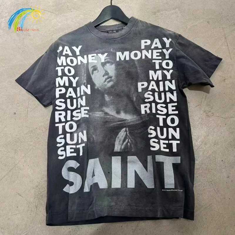 Men's T-Shirts Pay Money To My Pain Saint T-Shirt Men Women Best Quality Oversized 100% Cotton Tee Tops Vintage Washed Black Graphics T Shirt J25