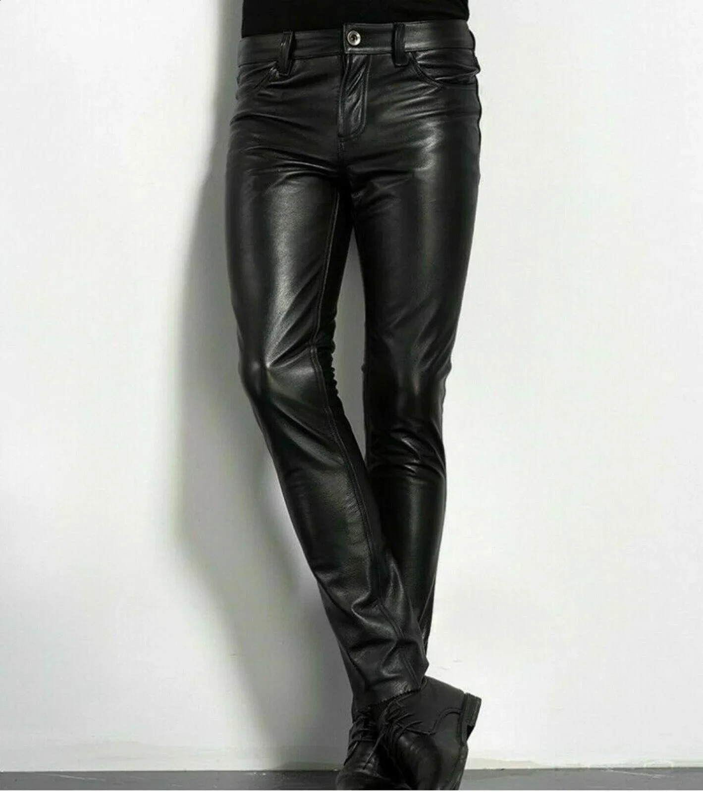 Choice PU Leather Pants Mens Fashion Rock Style Night Club Dance Faux Slim Fit Skinny Motorcycle Trousers 250228