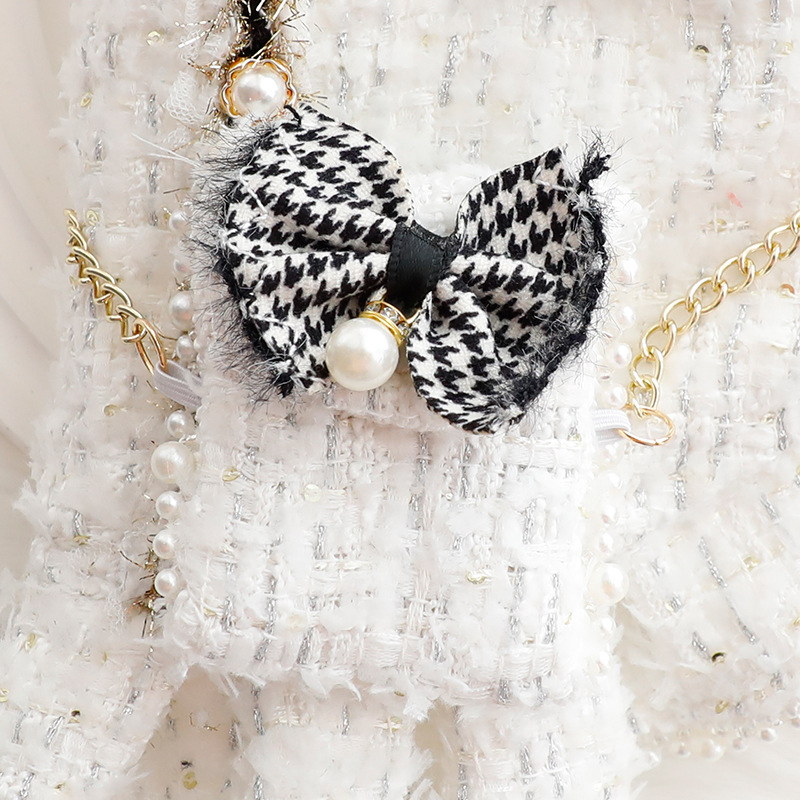 Dog Princess Dresses for Small Dogs Lolita Clothes with Cute Shoulder Bag Tweed Dog Costume White Girl Dog Clothes Luxury Coat Outfits Fall Costumes X