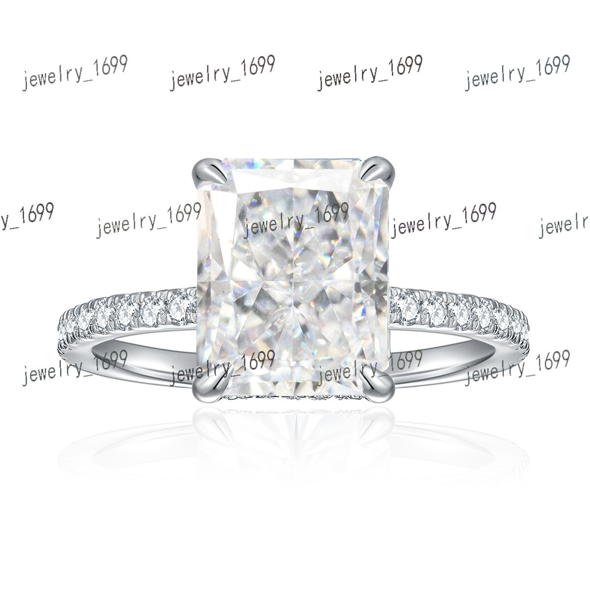 Custom Fine Jewelry 8*10MM 4CT Ice Flowers Cut Rectangle VVS Moissanite Ring 925 Sterling Silver Plated 18k Gold Engagement Ring