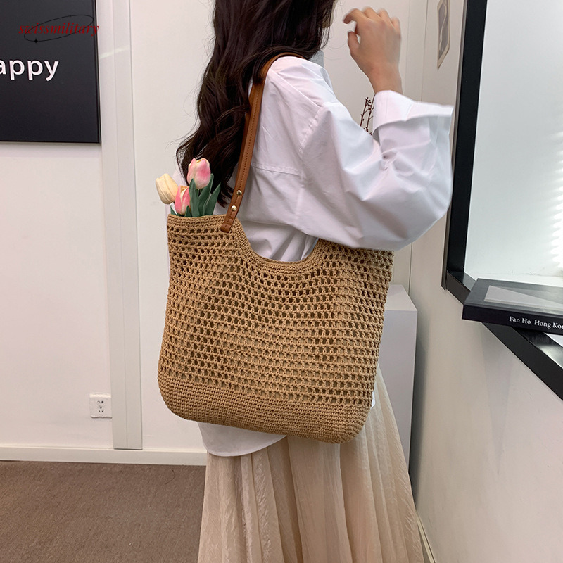 Large capacity commuting tote for women's spring and summer 2025 new single shoulder beach vacation grass woven bag #swissmilitary