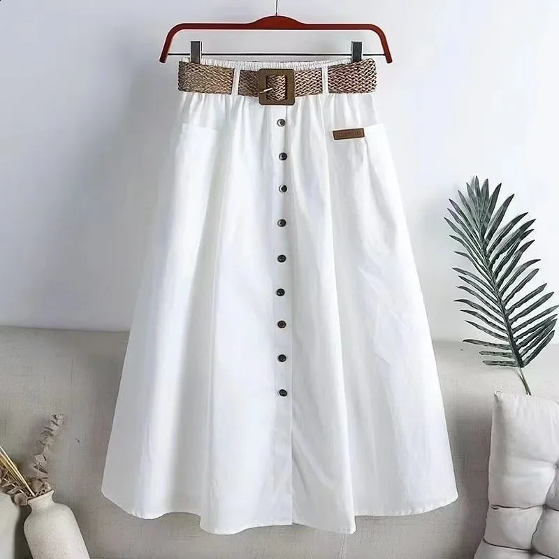 Plus Size Elastic Waist Slimming Medium-Length Umbrella Skirt With Large Pocket Korean Style Side Slit For Plus Size Women 250224