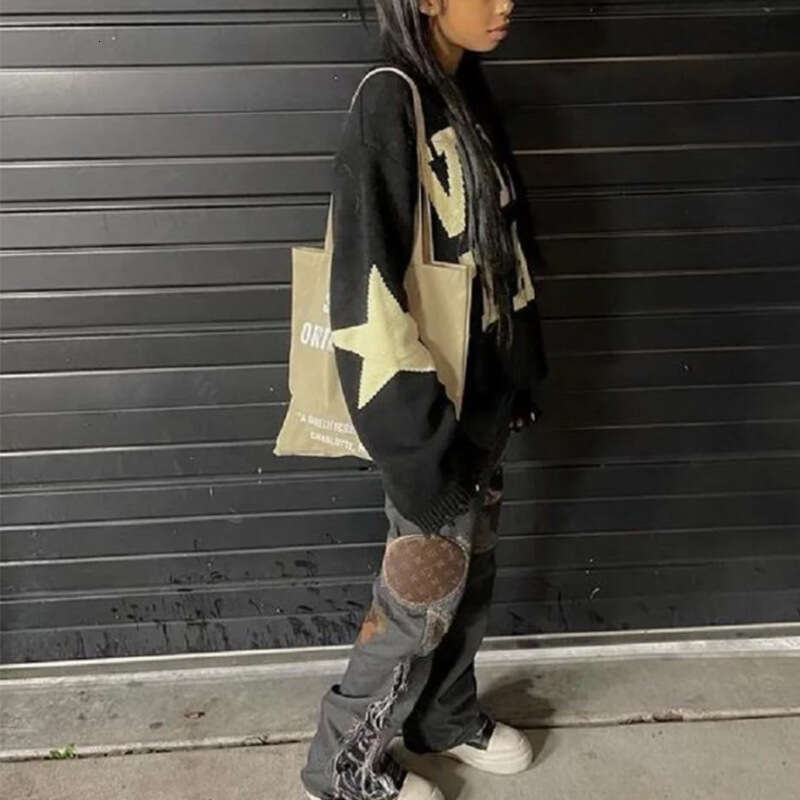 Fashion Hooded Loose Street Trendy Knitted Long Sleeve Alphabet Jacquard Sweater