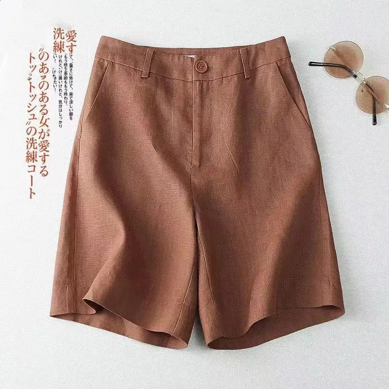 Womens shorts harajuku summer Cotton linen tall waist wide leg pants solid color Ladies trousers drop XMM3311 250224
