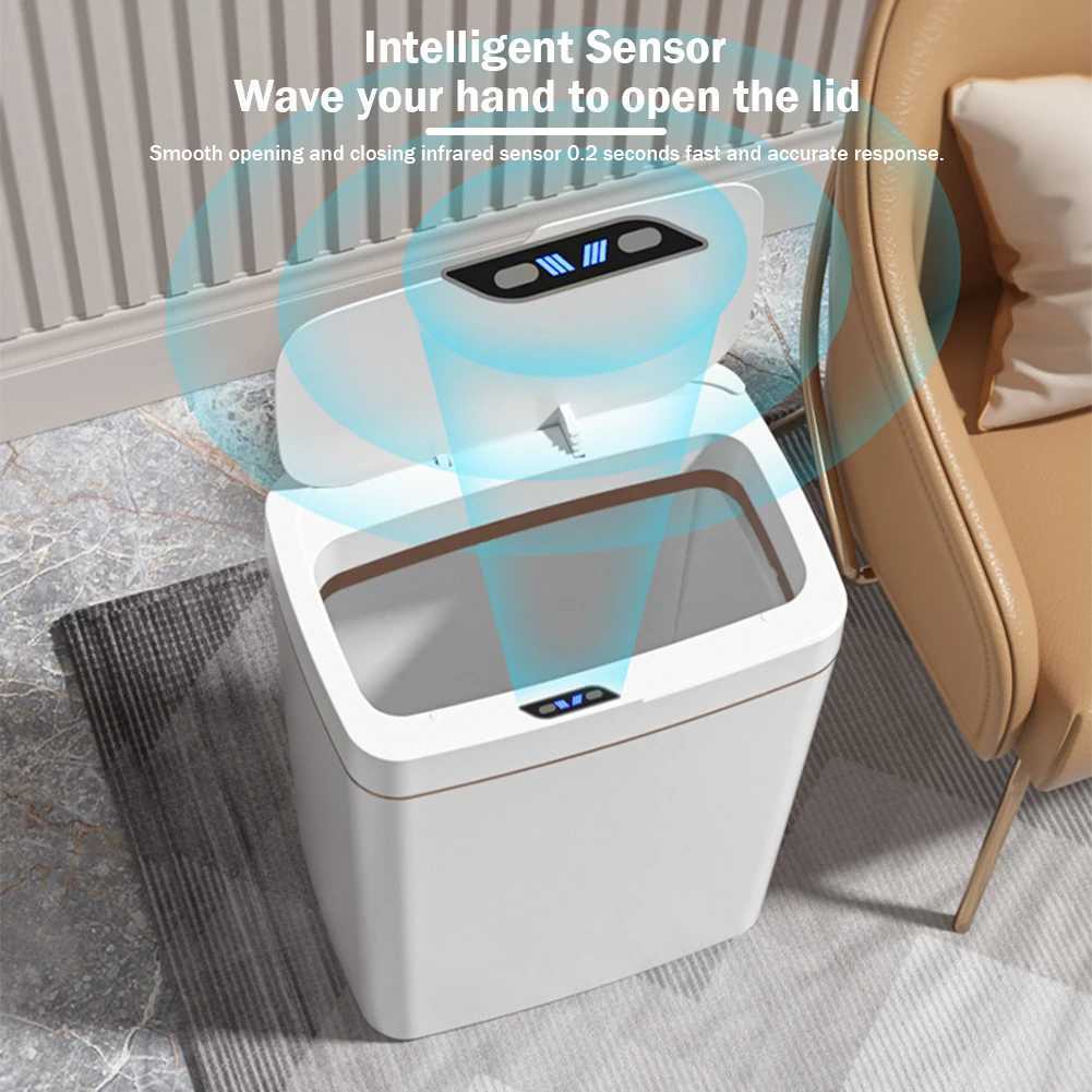 15L Smart Bathroom Trash Can Autatic Bagging Electronic Trash Can White Touchless Narrow Smart Sensor Garbage Bin Smart This Y250301
