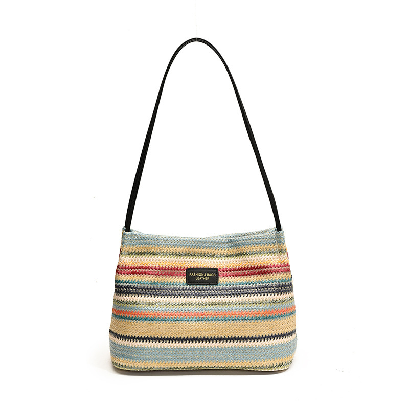 Summer Rainbow Grass Large for Women 2025 New Style Vacation Beach Woven Shoulder Commuter Tote Bag #swissmilitary