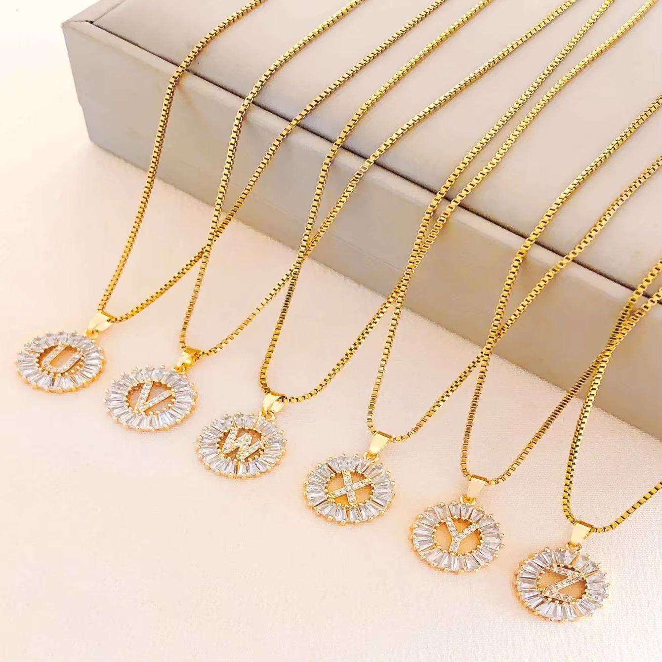 Jeutelis Women's Fashion Pendant with Zircon Stainless Steel English Box Chain Stylish Letter Necklace