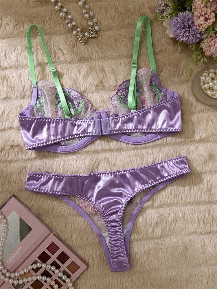 Womens Lingerie Purple Embroidery Lace Underwear Sexy Girl Bra Set See Through Lingerie Fancy Mesh Underwear Lingerie Ultra SexyXJ250301