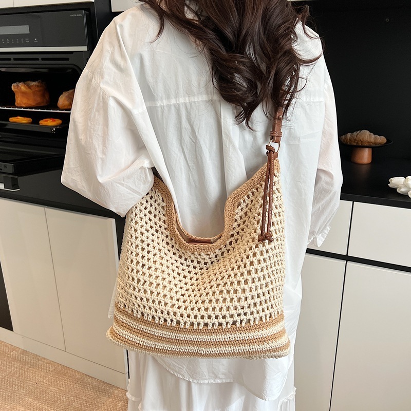 Beach vacation woven women's 2025 summer new commuting shoulder crossbody hollowed out hand-held tote bag #swissmilitary