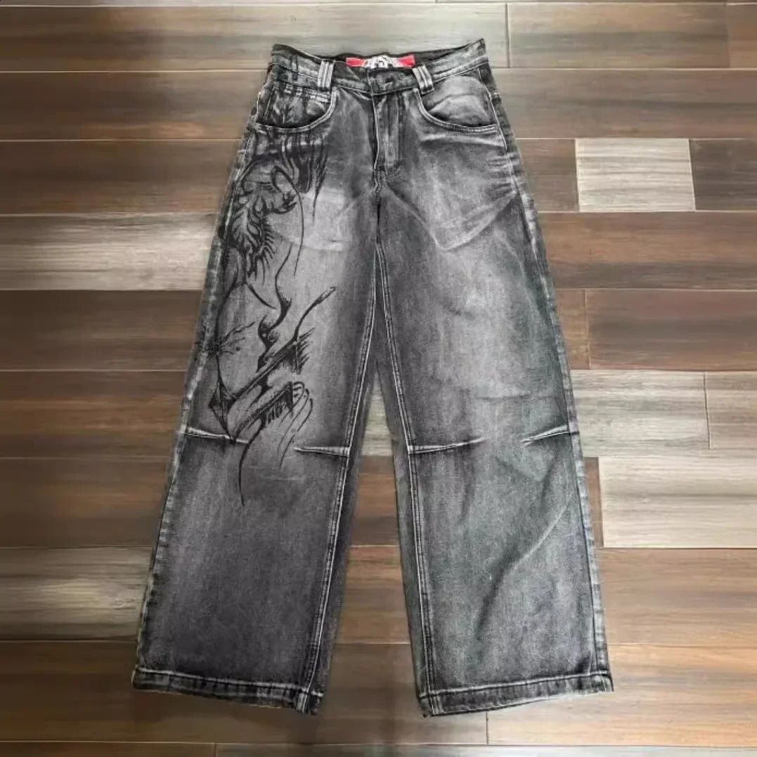 American Style Vintage Distressed Washing Hip Hop LooseFit WideLeg Jeans Trendy Cool CrossBorder Factory Direct Sales 250228