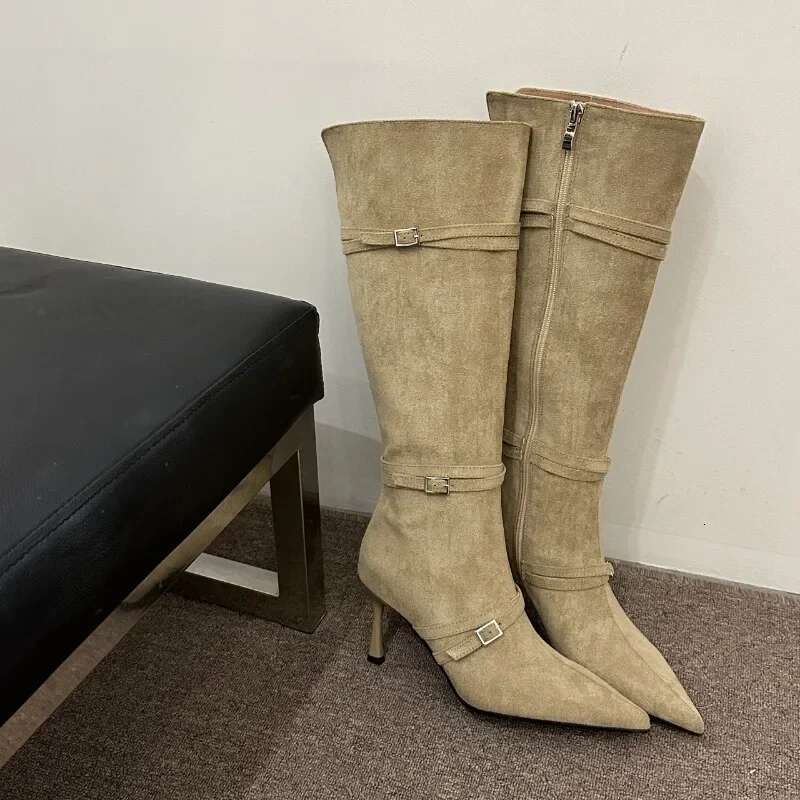 Leisure Mid Calf Winter Zip Pointed Toe Ck Shoes For Women Thin High Heels Solid Modern Boots Atos