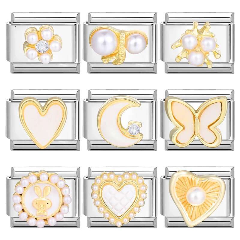 3D White Zircon Bow Moon Butterfly Shell Italian Charm ks Fit 9mm Stainless Steel Bracelet Beads Jewelry Diy Making gifts