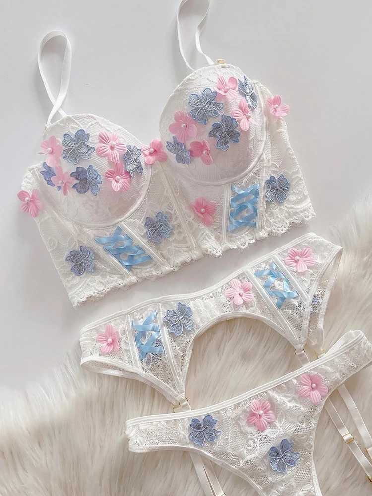 Sexy lace transparent bra mesh set polka dot sexy lingerie white braXJ250301