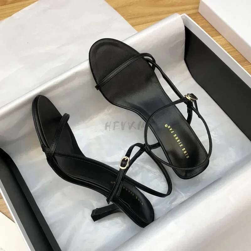 Low Sandals Summer Woman Leather Suit Female Beige Womens Shoes High Heels Low-heeled Black Comfort New Stiletto Girls -heeled