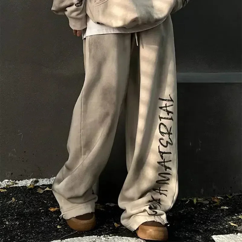 American Retro High Street Hip-hop Mens Wide Leg Pants Autumn Korean Fashion Loose Casual Pants and Hoodie Y2k Streetwear 250225