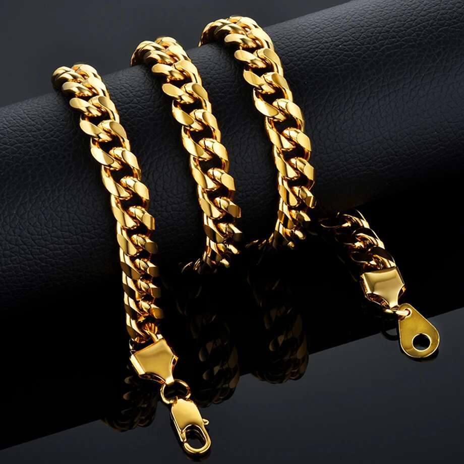 Hiphop Men's Thick Neck Gold Color Stainless Steel Heavy Miami Curb Cuban k Chains For Men Necklaces Male Jewelry