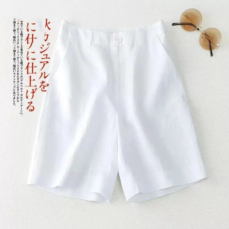 Womens shorts harajuku summer Cotton linen tall waist wide leg pants solid color Ladies trousers drop XMM3311 250224