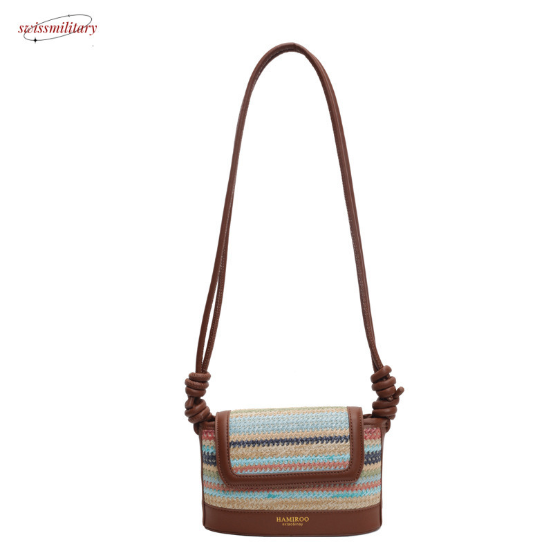 Bags Straw Woven for Women's Summer Luxury 2025 New Seaside Vacation Beach Single Shoulder Diagonal Span Small Square Bag #swissmilitary