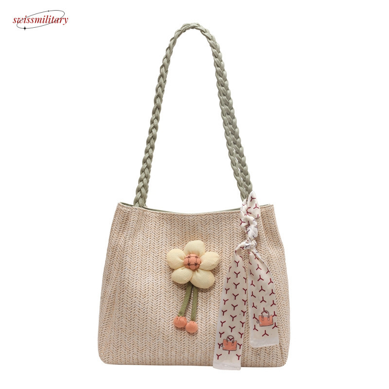 Niche grass woven for women in summer 2025, new large capacity seaside vacation single shoulder diagonal commuting tote bag #swissmilitary