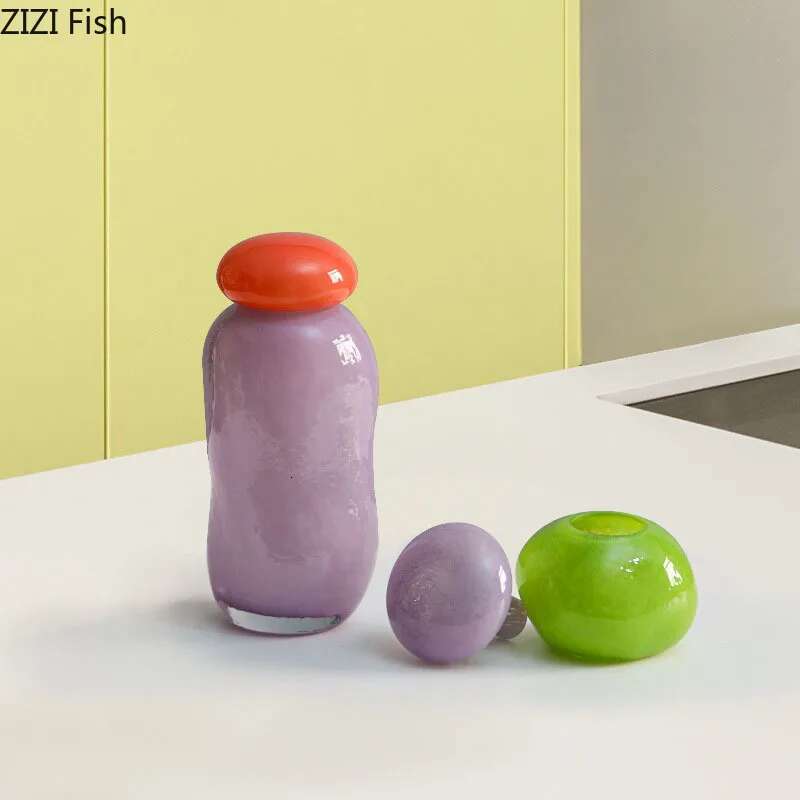 Creative Colorful Glass Vase Desk Decoration Wers Arrangement Artificial Wer Decorative Vases Room Aesthetic Decor