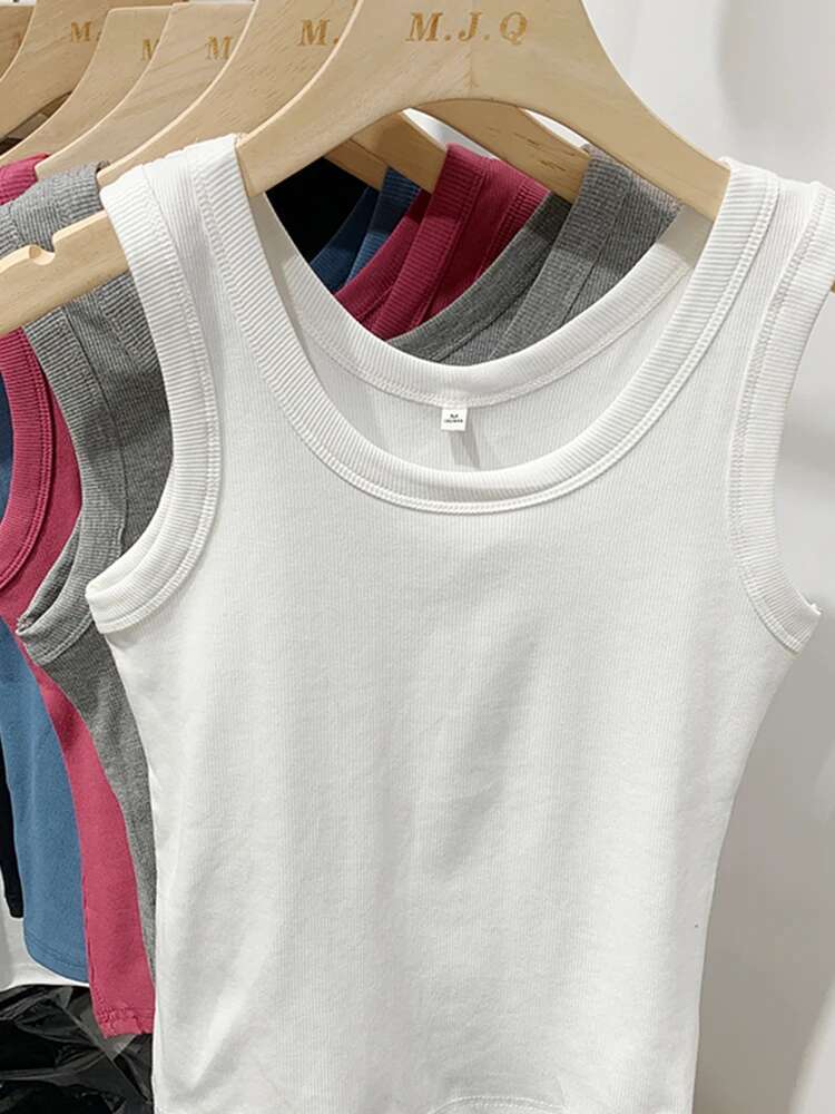 Summer Women Sleeveless Tank Tops Fashion Crop Top O-neck Fiess Knitted Ribbed Vest Female Solid Camis Cropped Streetwear