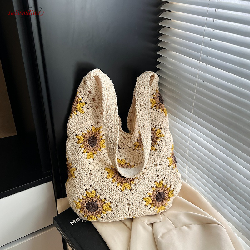 2025 Spring/Summer New Flower Handmade Daisy Grass Woven Bag, Women's Travel Beach Vacation Shoulder Bag #swissmilitary