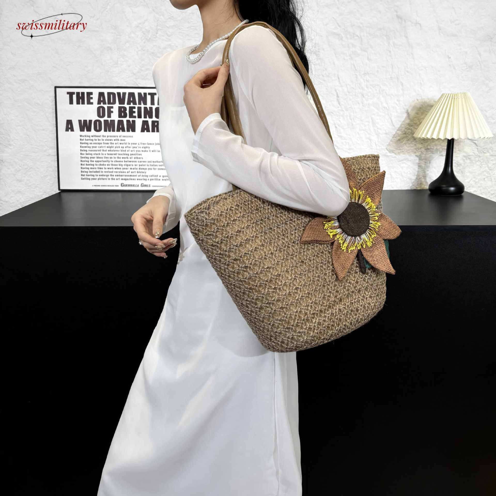 2025 new pastoral straw hemp flower woven beach summer seaside travel holiday shoulder bag #swissmilitary