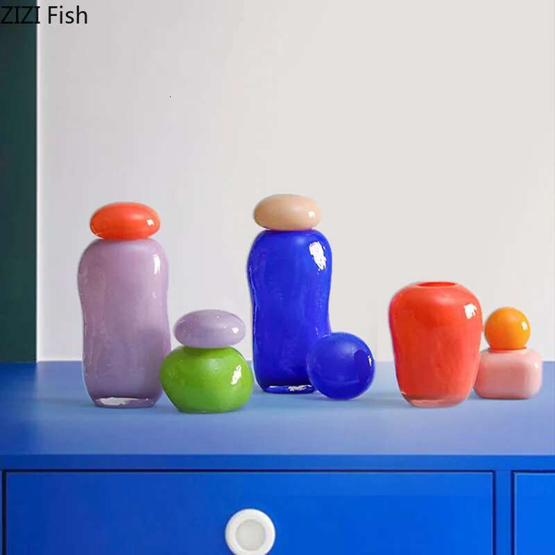 Creative Colorful Glass Vase Desk Decoration Wers Arrangement Artificial Wer Decorative Vases Room Aesthetic Decor