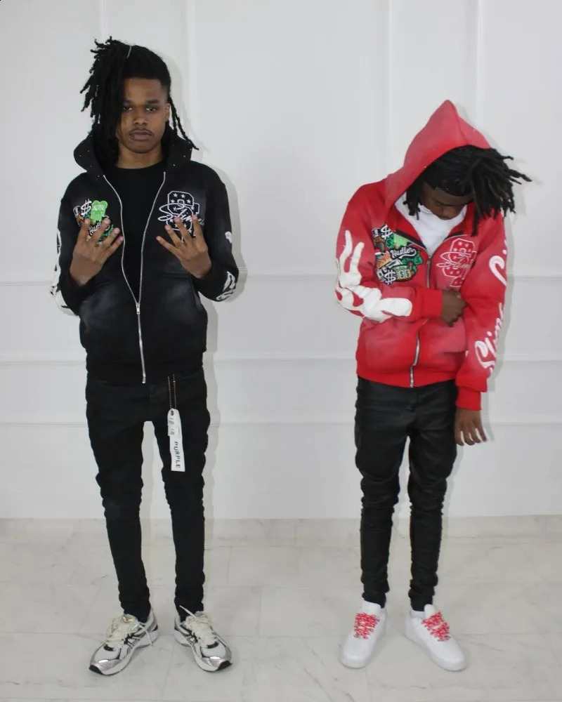 Harajuku Trend Casual Loose Oversized Zipper Hoodie Men Y2k Gothic Retro Letter Flame Embroidered Sweatshirt Jacket Women 250225