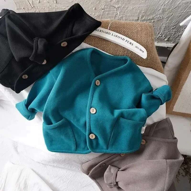 Ddmyshoesvip Korean Yrs Children S Loose Solid Color Long Sleeved Cardigan Autumn Style Pure Cotton Casual Top Jacket For Boys And Girls