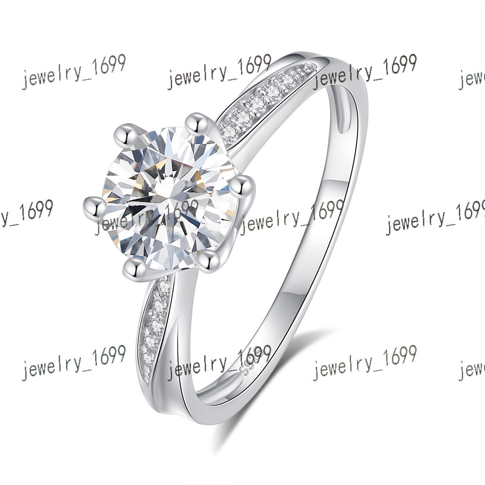 Simple Fashion Womens Fine Jewelry Moissanite Rings 925 Sterling Silver Wholesale Cubic Zirconia CZ Simulaed Big Diamond Ring