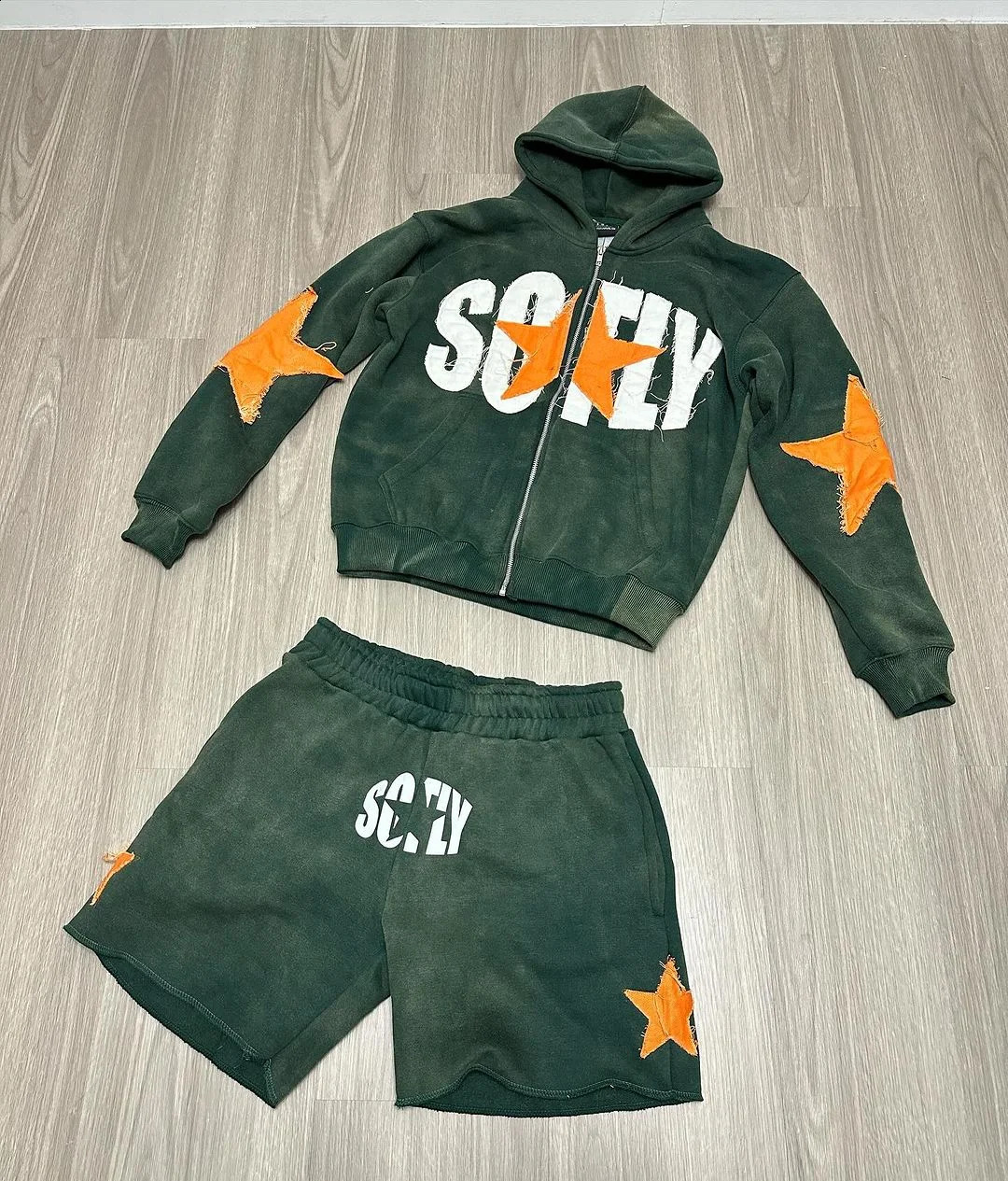 American college style casual sports suit mens round neck loose zipper pullover sweatshirt and sweatpants running two-piece set 250227