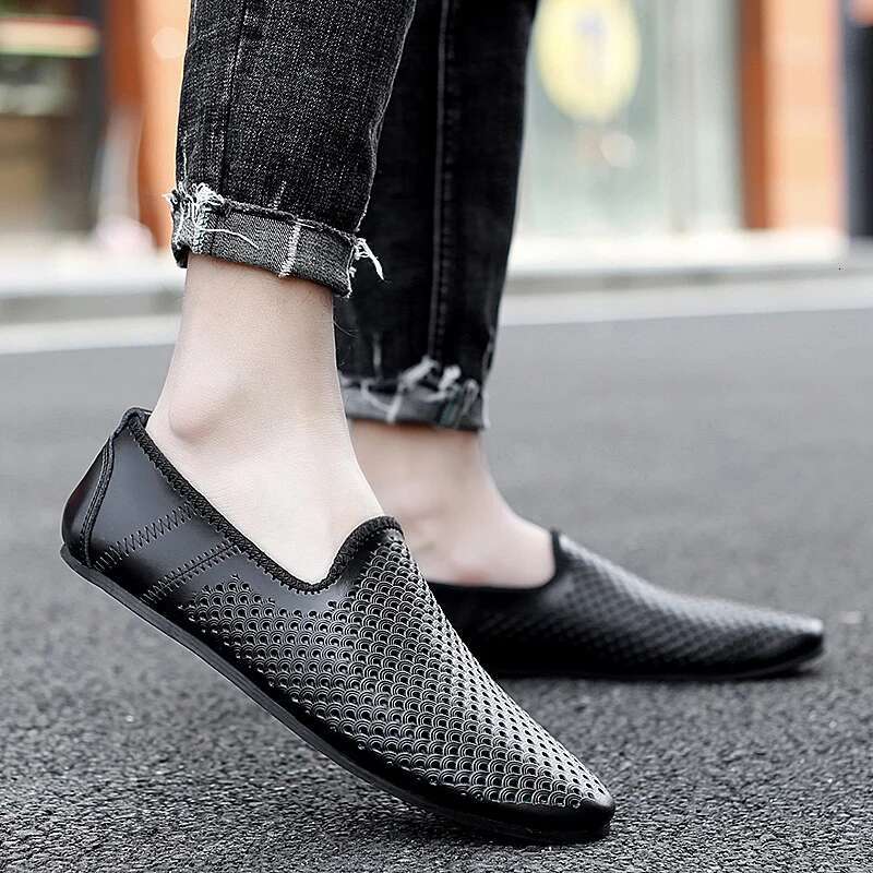 Italian Men Casual Brand Summer Mens Loafers Genuine Leather Moccasins Hollow Out Breathable Slip On Driving Shoes