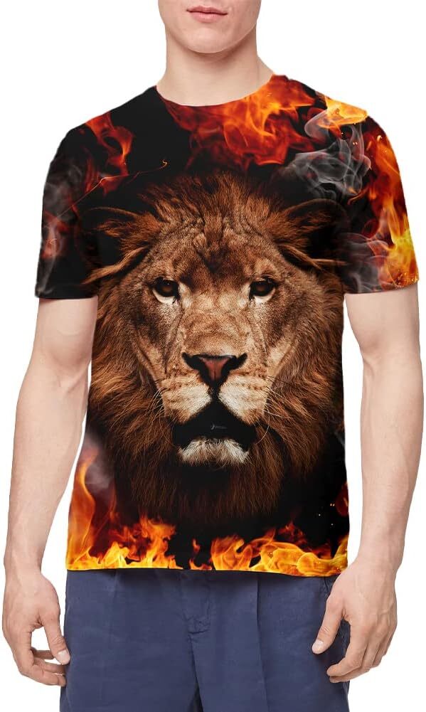 Mens T shirt Unisex Stylish 3D Printed Shirts Short Sleeve Graphic T-Shirts Tops Tees for Men Casual tops summer clothesLion pattern
