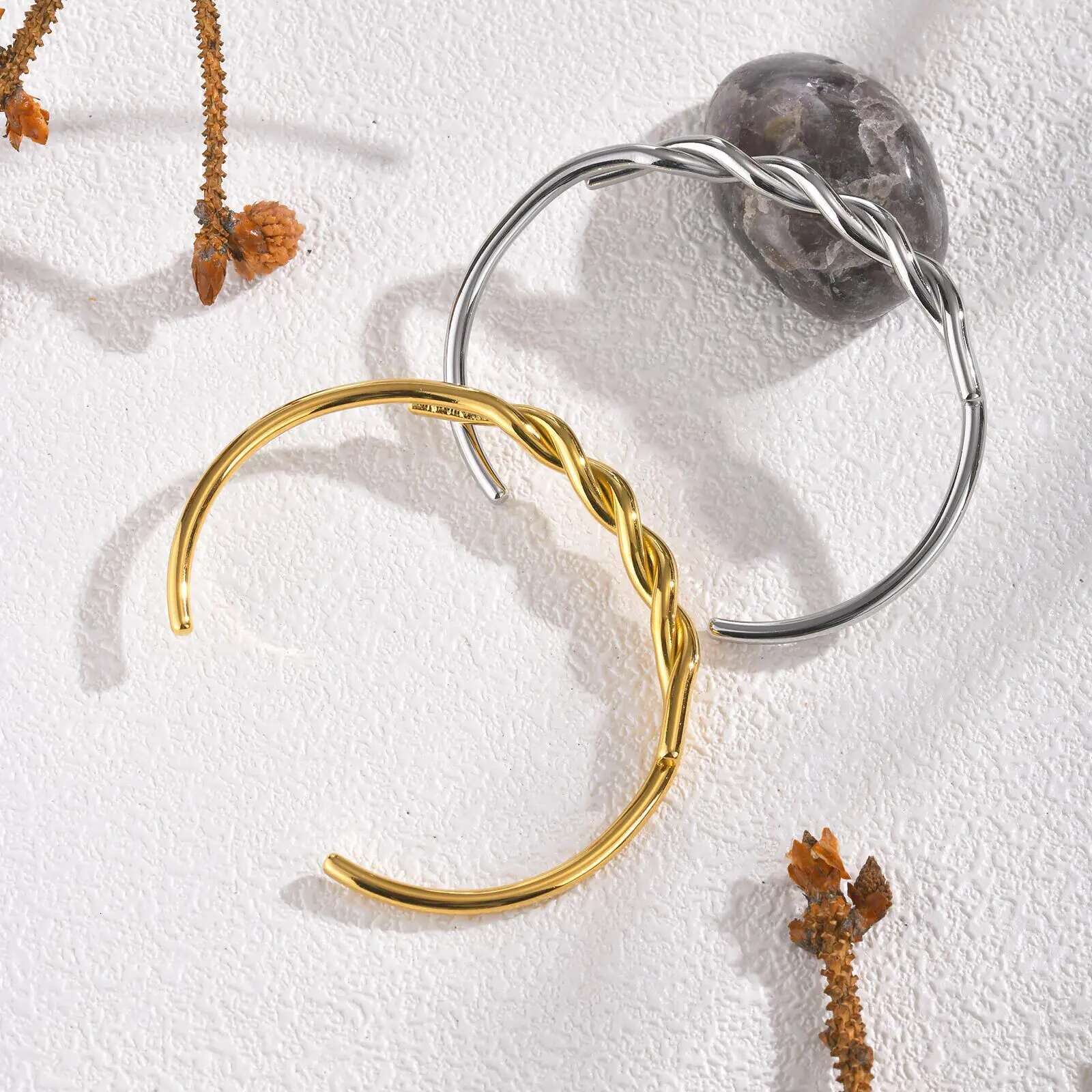 Twist Cuff Bangle, Stainless Steel Bracelet Gold Plated Minimalist Jewelry, Open Bangles for Womens Girls