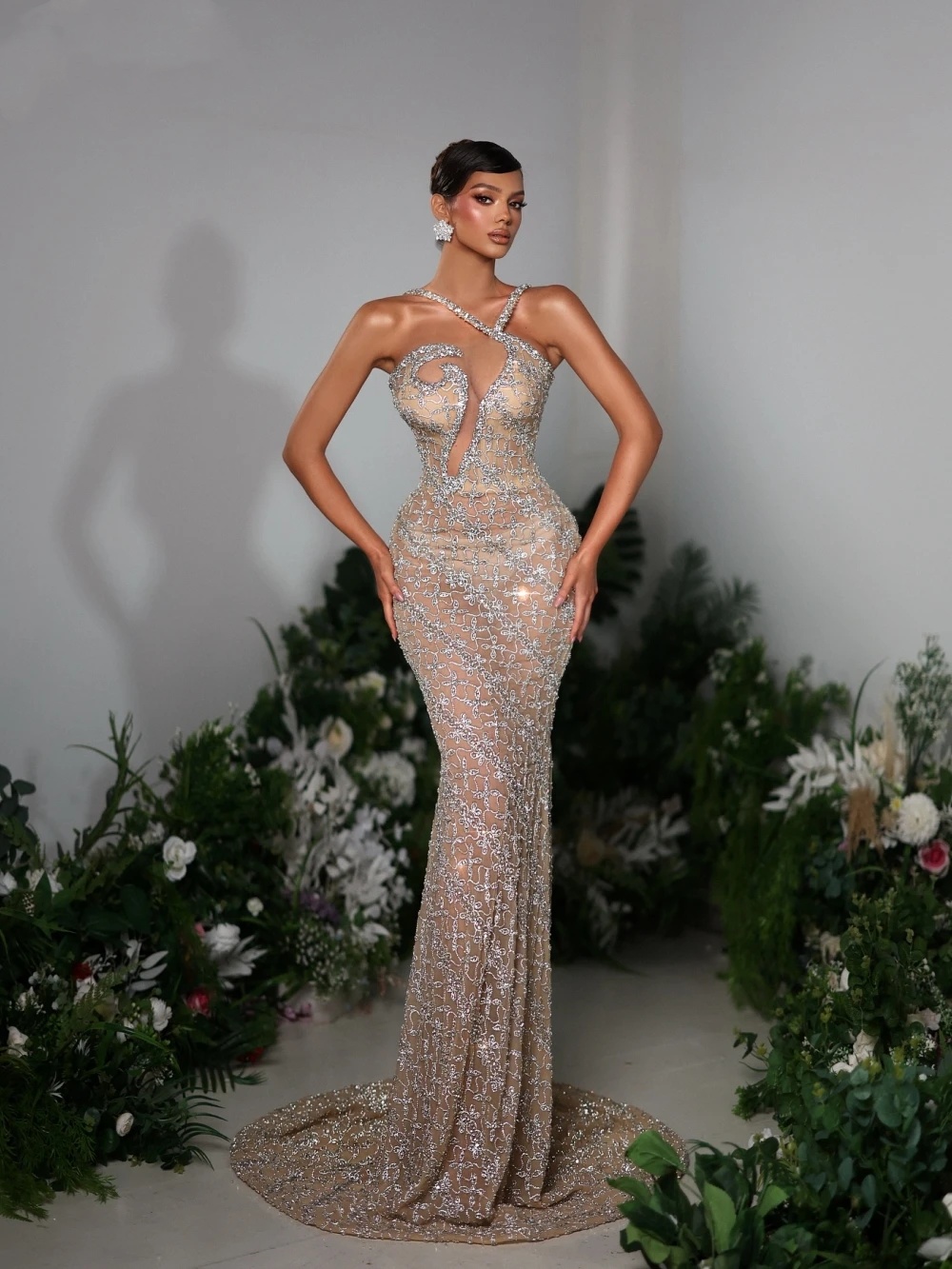 Vintage Wedding Dresses Sequins Mermaid Bridal Gowns Rhinestone Sleeveless See Through Customized Illusion Princess Sweep Train Bride Dress Vestidos D