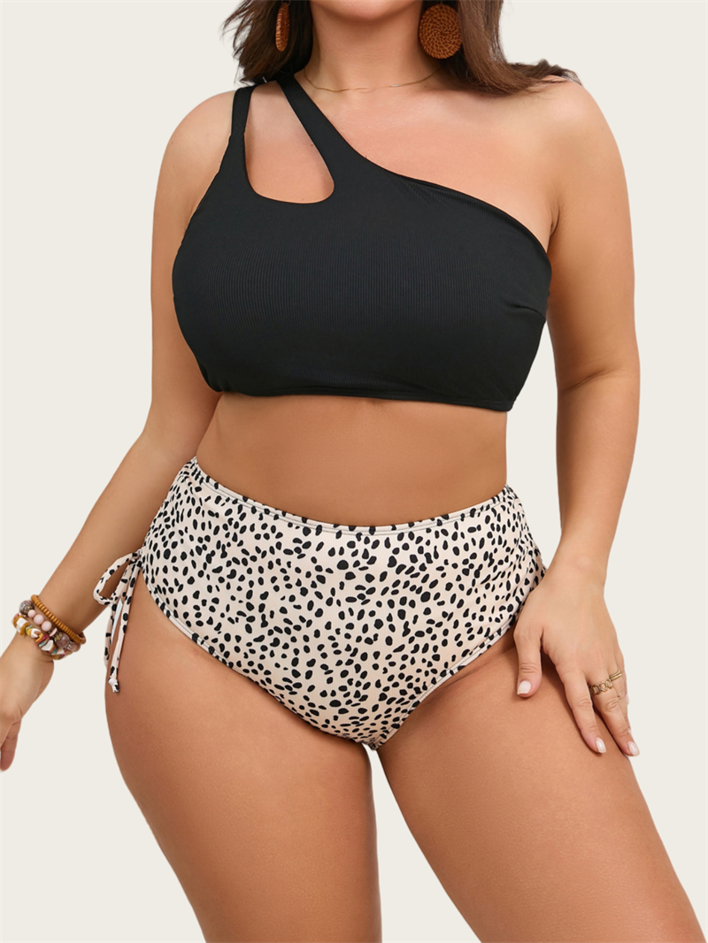 One Shoulder Cutout Bikini Set for Women High Waisted Bottom Swimsuit Two Piece Bathing Suit