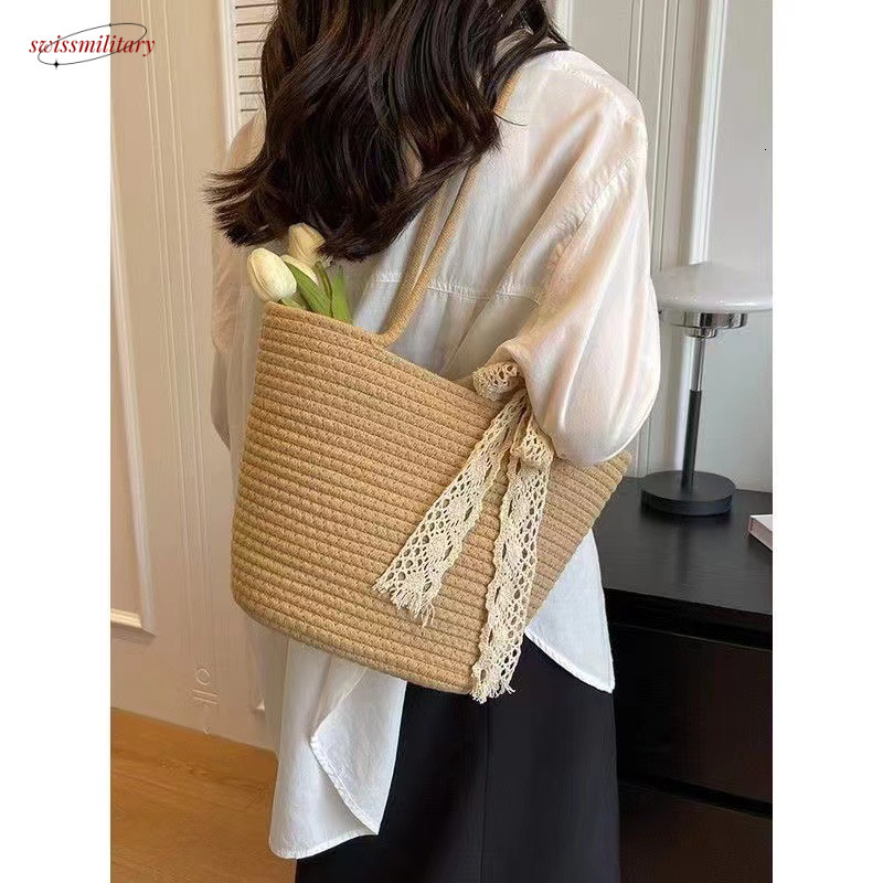 Woven grass woven women's new summer shoulder travel vacation beach bag, large capacity tote bag #swissmilitary