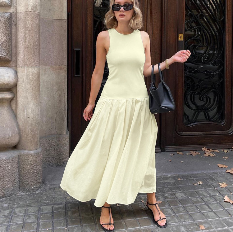 New4 Summer New French Sleeveless Vest Dress With A High-End Feel, Slimming And Pleated Patchwork Casual Long Skirt