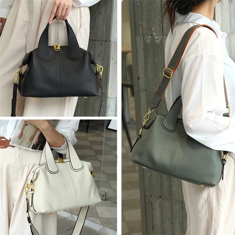 Toptrends 100% Cowhide Genuine Leather Handbags For Women 2024 Trend Designer Wide Strap Pillow Ladies Shoulder Crossbody Bags