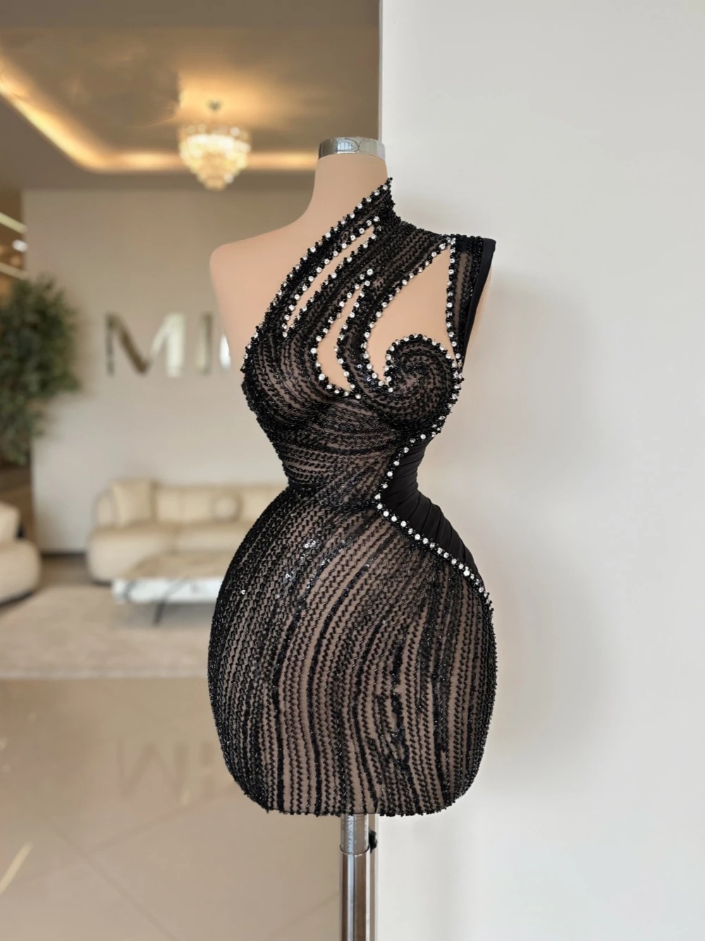 Simple Cocktail Prom Dresses One Shoulder Mini Short Evening Gowns Rhinestone Sleeveless Sequins Custom Made Graduation Ball Club Party Dress