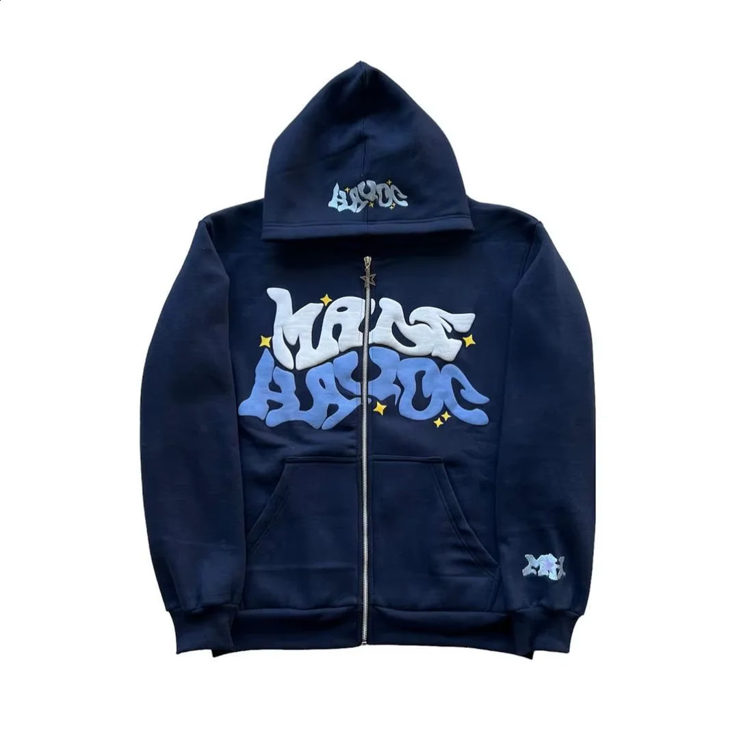 Fashion printed jacket mens and womens street Harajuku casual Y2k hoodie winter clothing womens zipper 250225