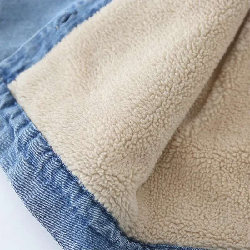 Ddmyshoesvip Korean Autumn Winter Girl Denim Jacket Cartoon Bear Hooded Plus Veet Boy Outerwear Coat Year Kids Parka Outfit