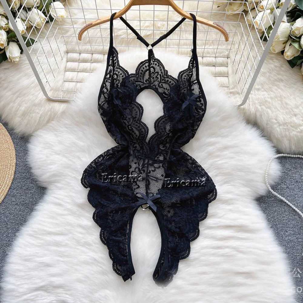 Sexy Lingerie Lace Transparent One Piece Bodysuit For Women Hollow Out Underwear Lace Up Teddy Erotic Lingerie Babydoll LeotardsXJ250301
